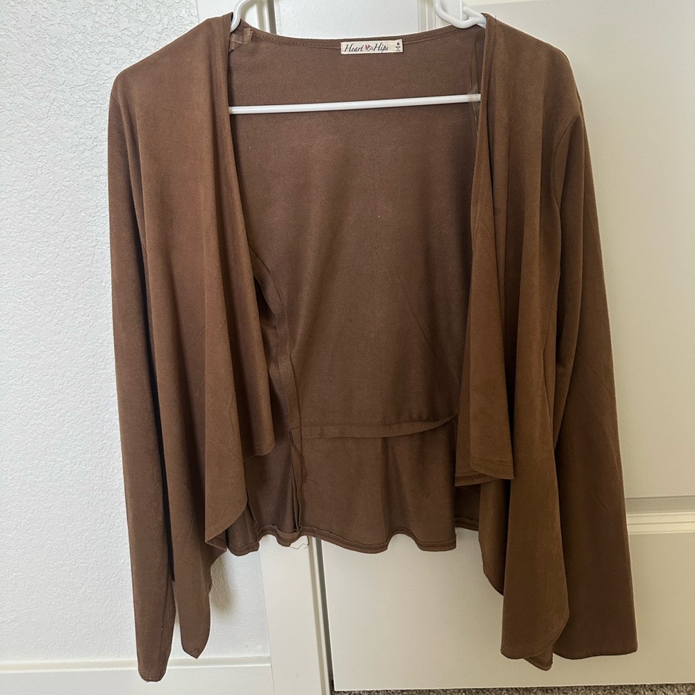 Heart & Hips Brown Open-Front Draped Cardigan
